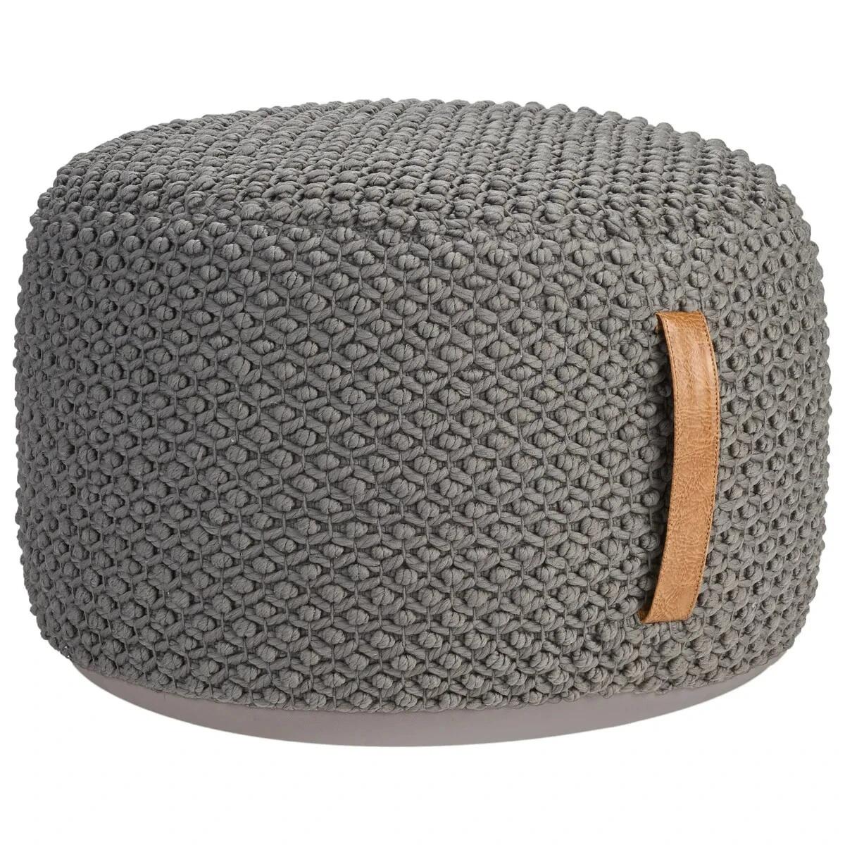 Nourison Cotton Woven Looped Pouf - Gray