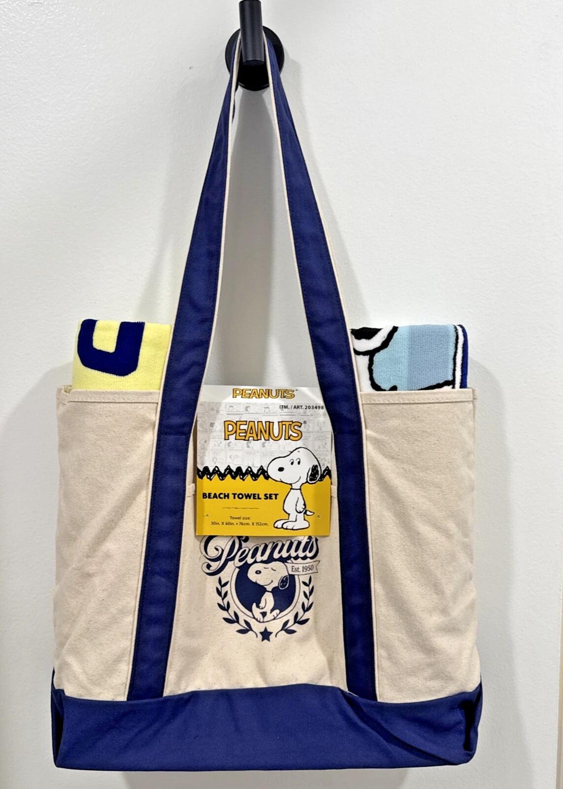 Peanuts Country Club Snoopy 2pc Beach Towel Set w/ Carry Bag. Towel Size 30x60