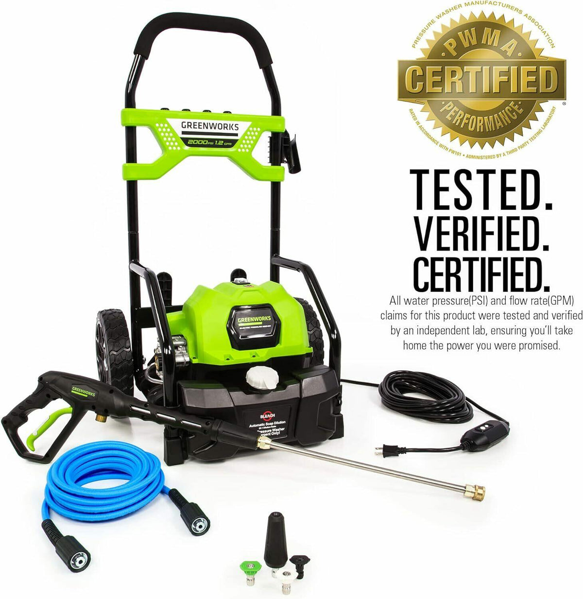2000 PSI 1.2 GPM Cold Water Electric Pressure Washer with 12-inch Surface Cleaner and Premium Foam Cannon