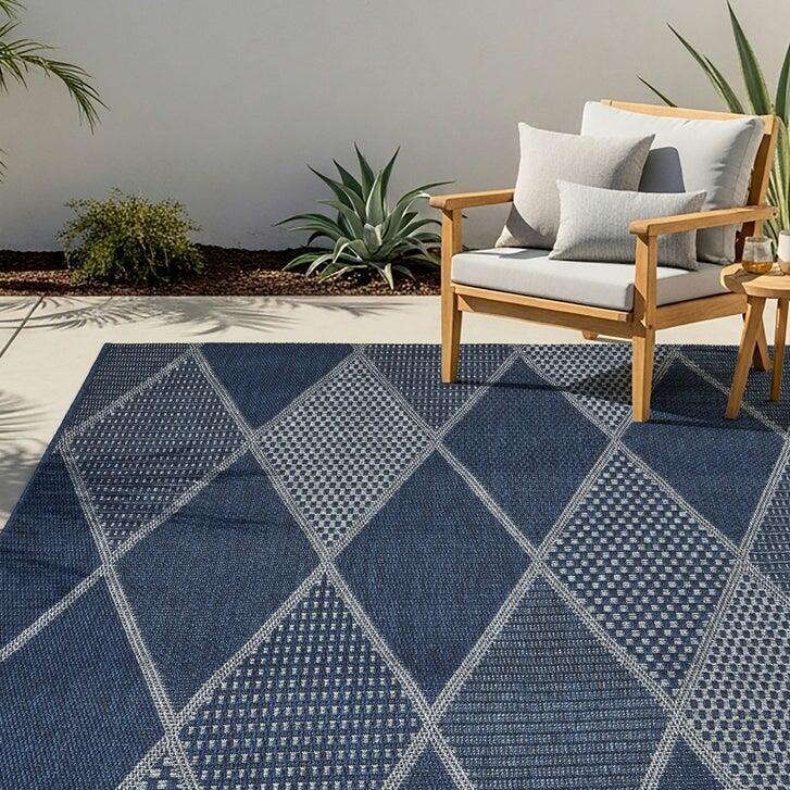 Laguna Indoor/Outdoor Area Rug, Morris Navy Gray, 5'3” x 7'