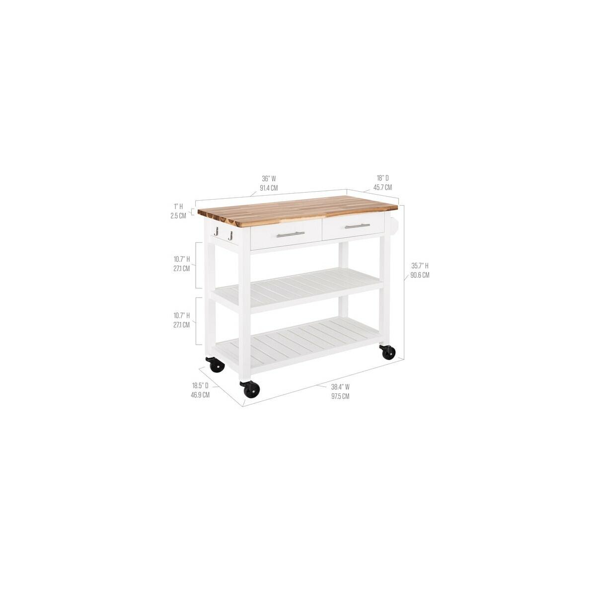 Seville Acacia Top Kitchen Cart with Drawers