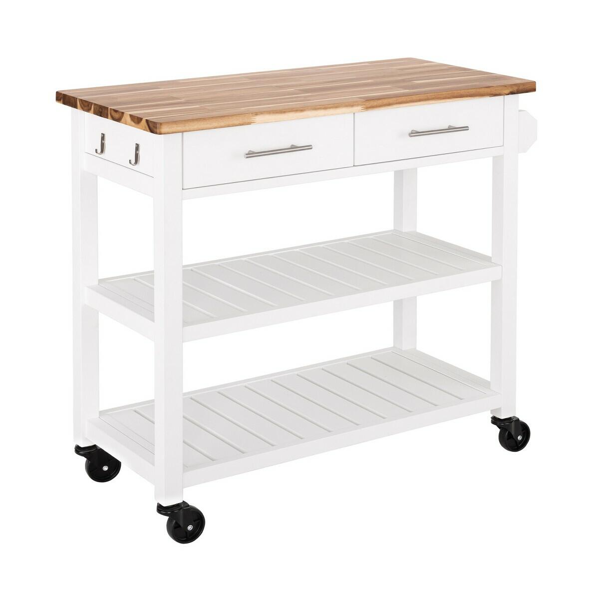Seville Acacia Top Kitchen Cart with Drawers