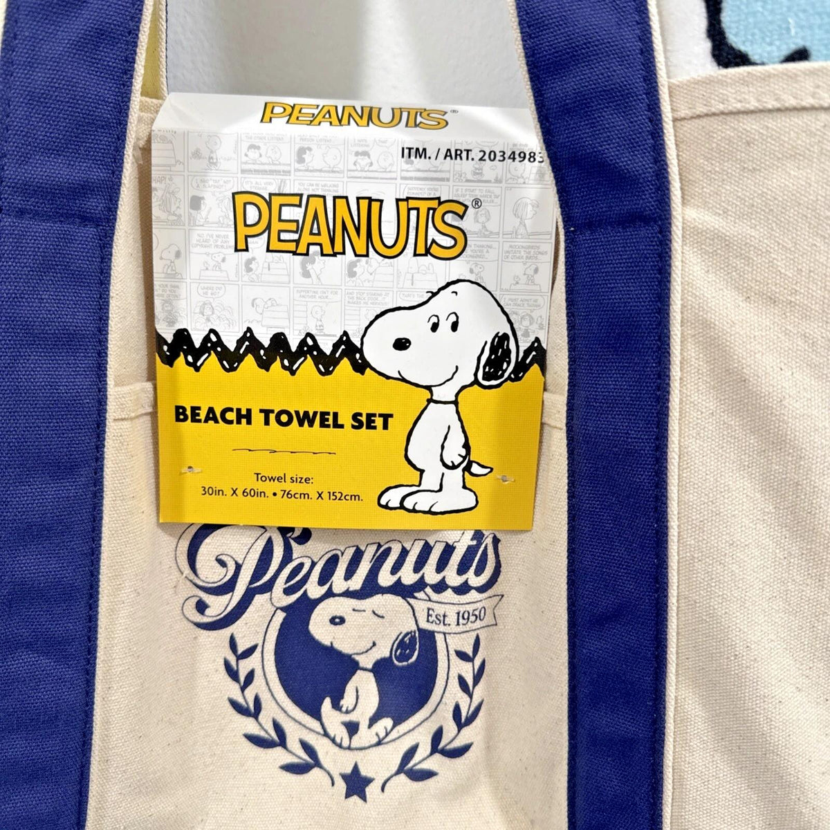 Peanuts Country Club Snoopy 2pc Beach Towel Set w/ Carry Bag. Towel Size 30x60