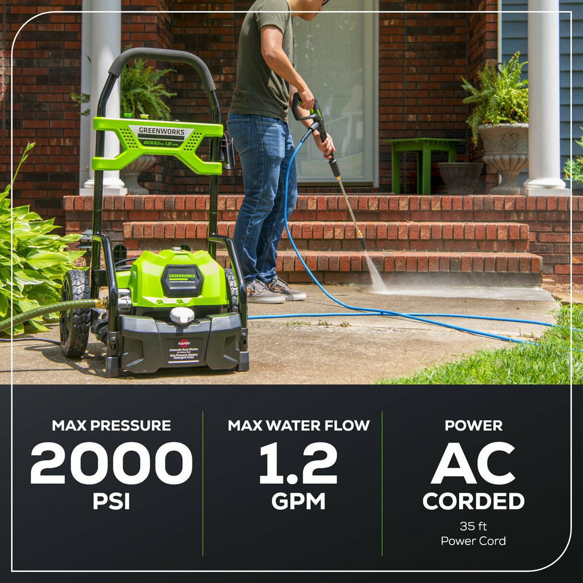 2000 PSI 1.2 GPM Cold Water Electric Pressure Washer with 12-inch Surface Cleaner and Premium Foam Cannon