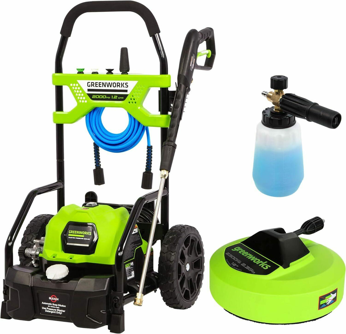 2000 PSI 1.2 GPM Cold Water Electric Pressure Washer with 12-inch Surface Cleaner and Premium Foam Cannon