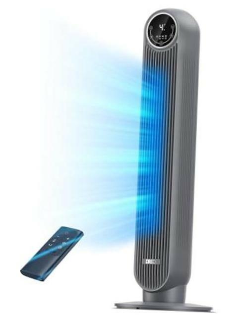 DREO Tower Fan for Bedroom, 25ft/s Velocity Quiet Floor Fan, 90° Oscillating Fans for Indoors with 4 Speeds, 4 Modes, 8H Timer, Bladeless Fan, Standing Fans, Grey, Nomad One (DR-HTF007), Missing Stand & Remote.