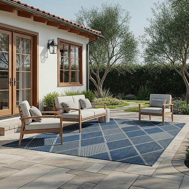 Laguna Indoor/Outdoor Area Rug, Morris Navy Gray, 5'3” x 7'