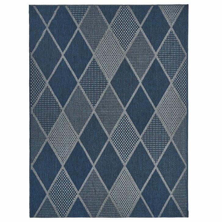 Laguna Indoor/Outdoor Area Rug, Morris Navy Gray, 5'3” x 7'