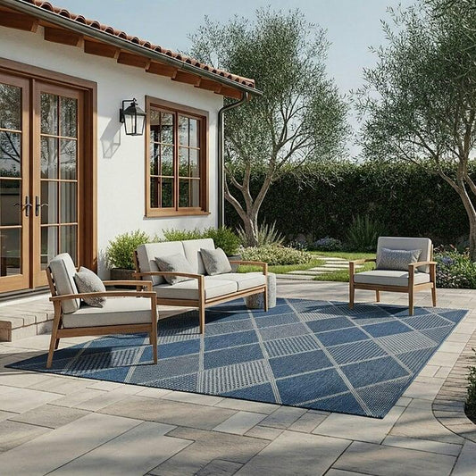 Laguna Indoor/Outdoor Area Rug, Morris Navy Gray, 5'3” x 7'