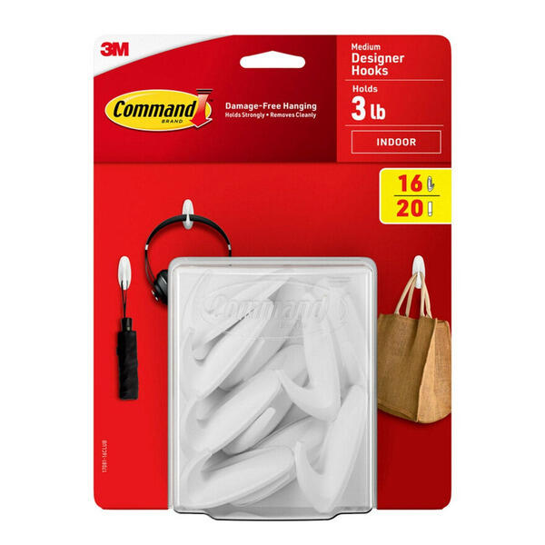 Command Medium Designer Hooks, 16 Hooks, 20 Strips