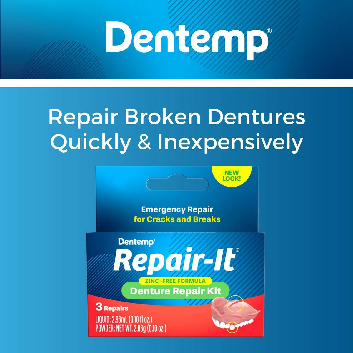 Dentemp Repair Kit - Repair-It Advanced Formula Denture Repair Kit - Denture Repair Kit Repairs Broken Dentures - Denture Repair to Mend Cracks & Replace Loose Teeth
