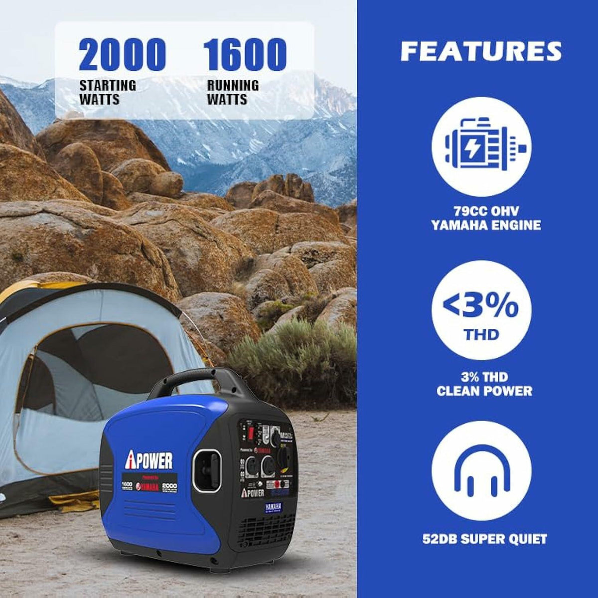 2000 Watt Portable Inverter Generator with Yamaha Engine