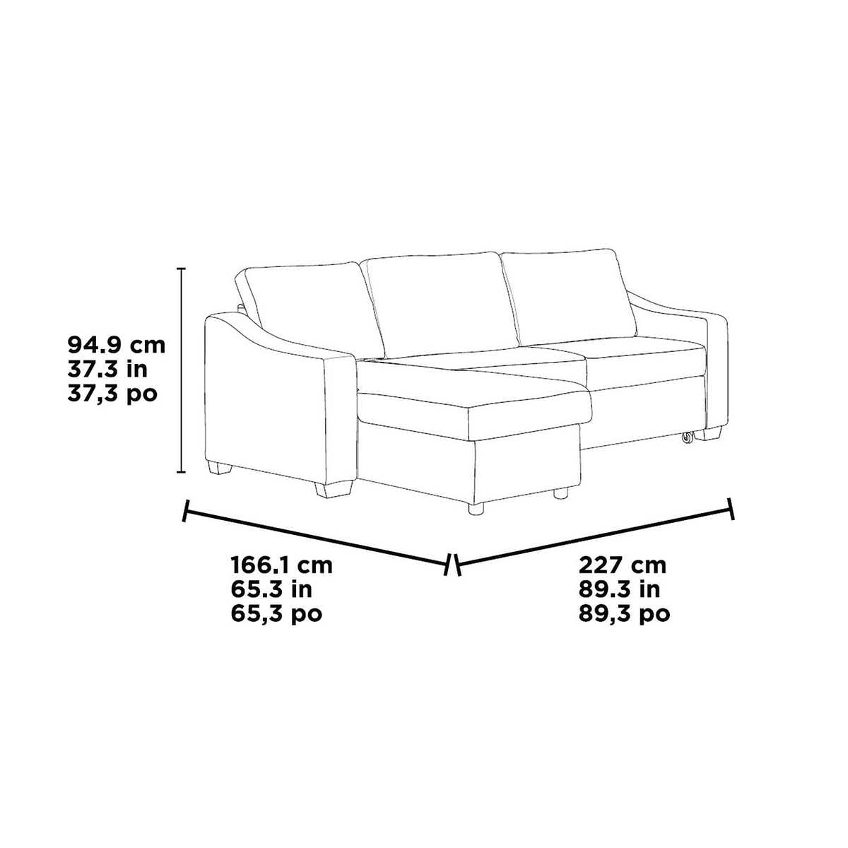 Coddle Aria Fabric Sleeper Sofa with Chaise