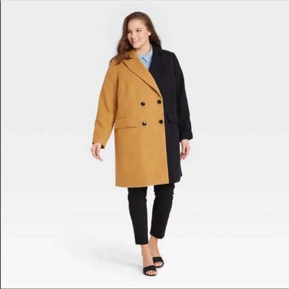 NWT Who What Wear Black and Tan Overcoat Medium