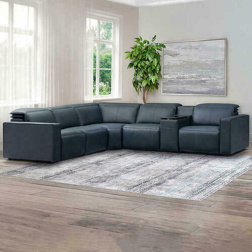 Blythe Power Reclining Leather Sectional with Power Headrests - Blue