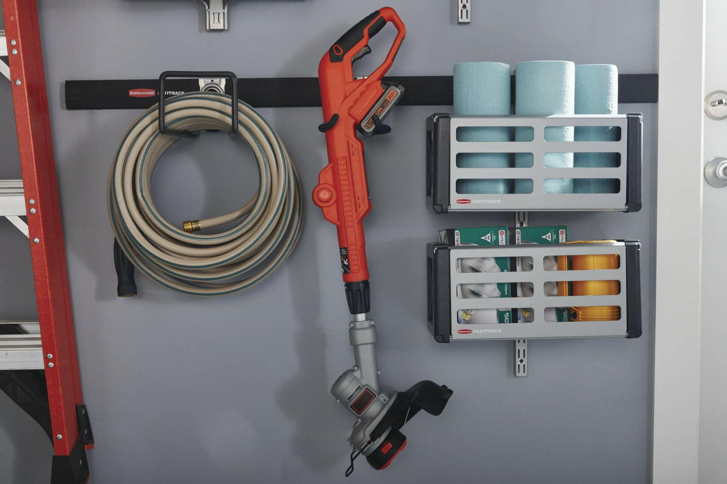 Rubbermaid Garage FastTrack Power Tool Holder Satin Nickel Wall Mounted Storage System Holds up to 50 pounds for Home/Garage/Tool Organization