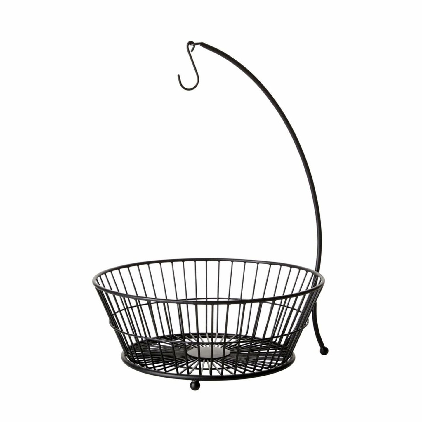 Gourmet Basics by Mikasa Tully 2-Tier Iron Storage Basket with Banana Hanger, Breathable Basket Organizer for Fruits, Vegetables, Snacks - Modern & Decorative Fruit Bowl, 12"x17" (Black)