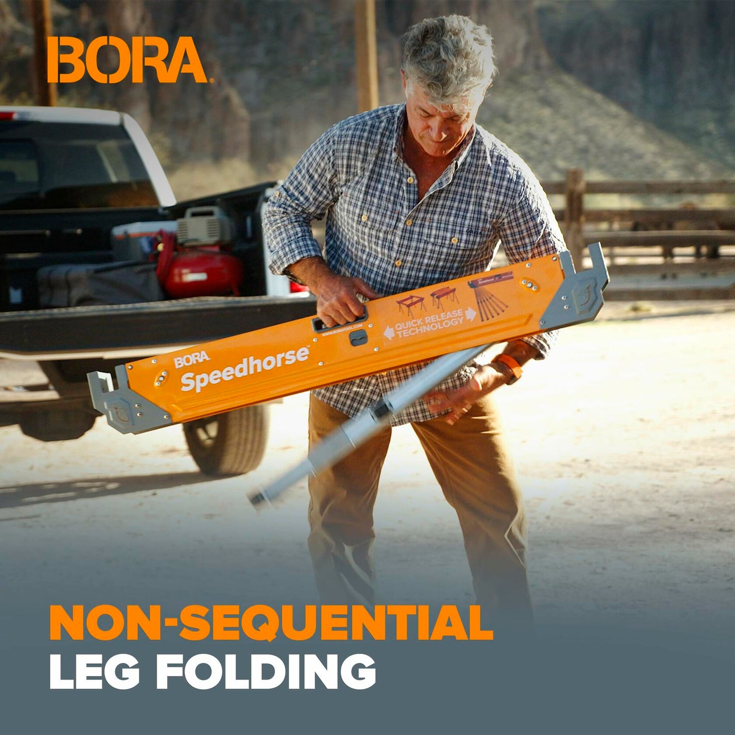 Bora Portamate Speedhorse XT Adjustable Height Sawhorse-Single Piece Stand with 30-36 inch adjustable Legs,Metal Top for 2x4,Heavy Duty Pro Bench Saw Horse for Contractors,Carpenters-PM-4550 Orange