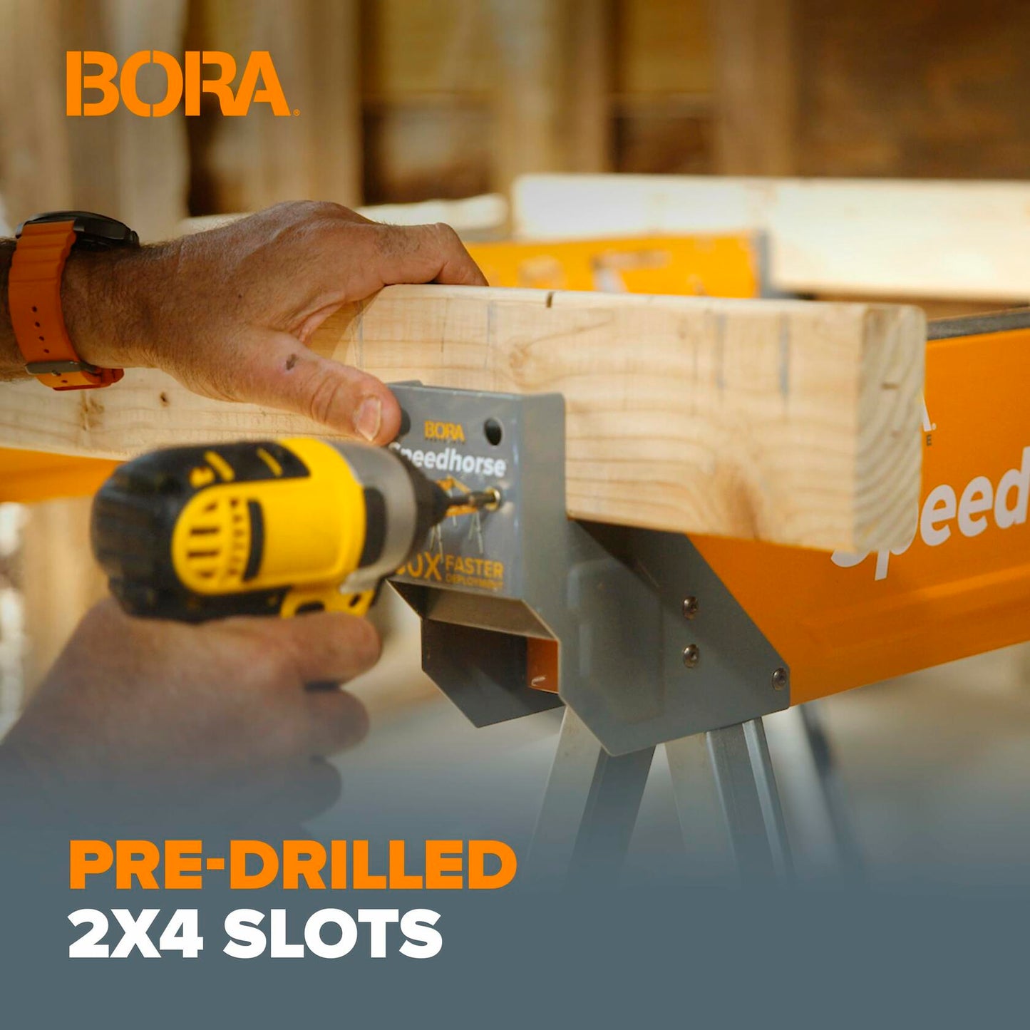 Bora Portamate Speedhorse XT Adjustable Height Sawhorse-Single Piece Stand with 30-36 inch adjustable Legs,Metal Top for 2x4,Heavy Duty Pro Bench Saw Horse for Contractors,Carpenters-PM-4550 Orange