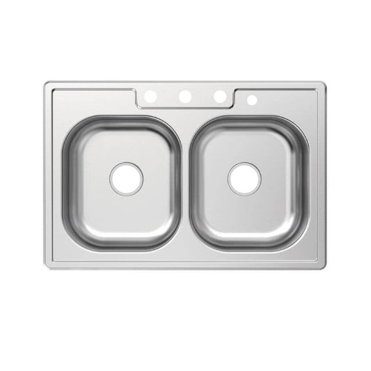 Glacier Bay 33 in. Drop-In 50/50 Double Bowl 20 Gauge Stainless Steel Kitchen Sink