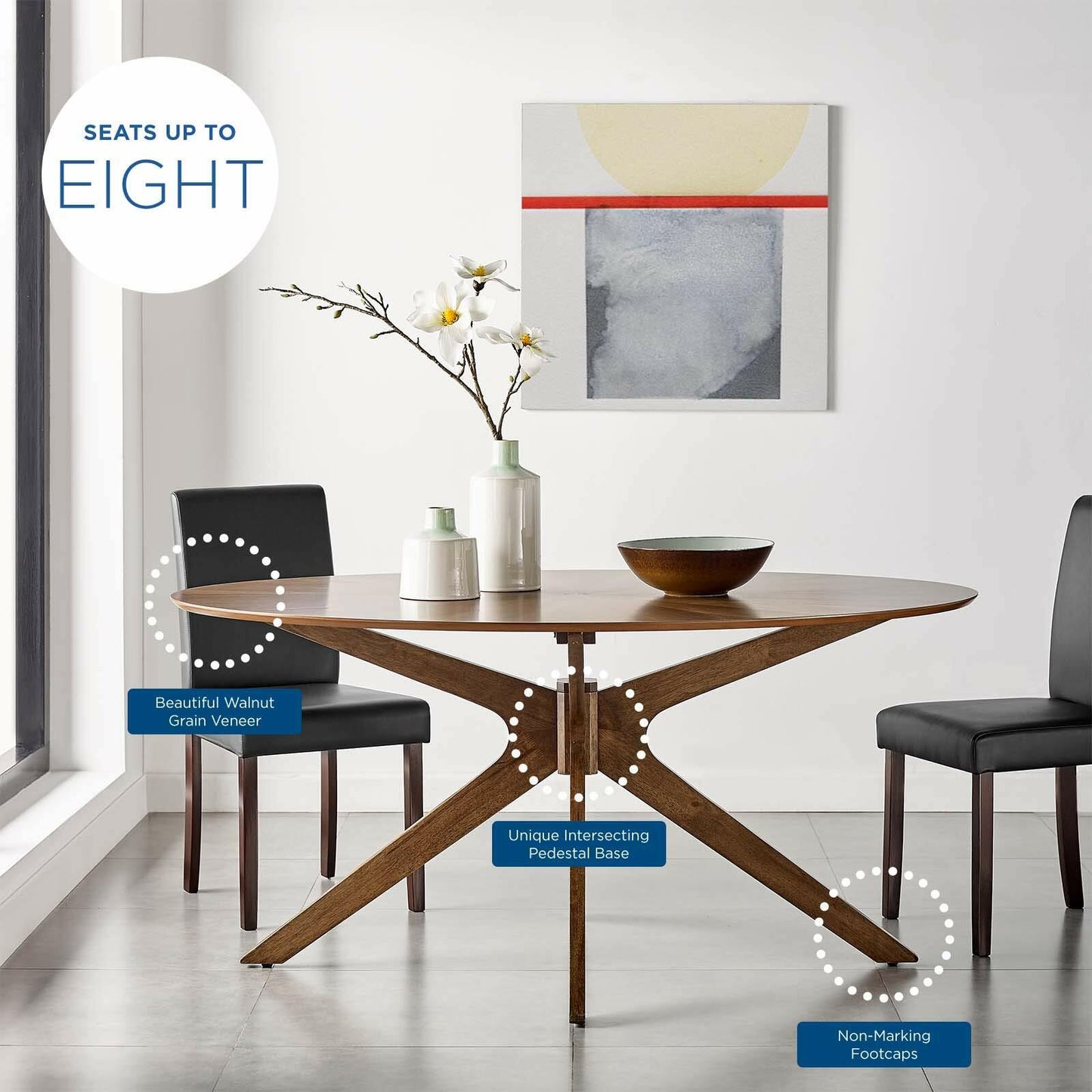 Modway Crossroads 63" Oval Wood Dining Table, Walnut