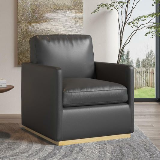 Swivel Barrel Chair, Premium Comfy Round Accent Chair for Living Room, Mid Century Modern Reading Chair for Adults, Bedroom Side Chairs for Small Spaces, Armchair for Home/Office/Leather Black