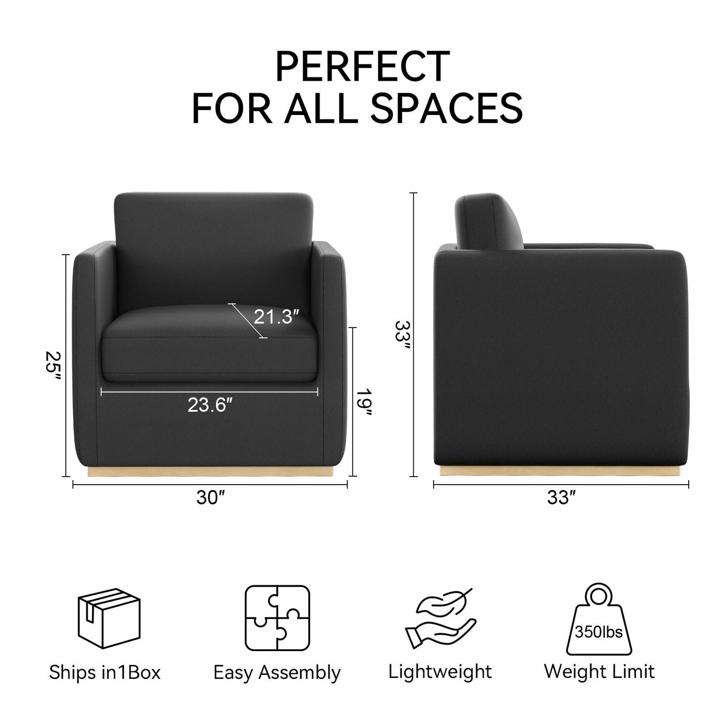 Swivel Barrel Chair, Premium Comfy Round Accent Chair for Living Room, Mid Century Modern Reading Chair for Adults, Bedroom Side Chairs for Small Spaces, Armchair for Home/Office/Leather Black