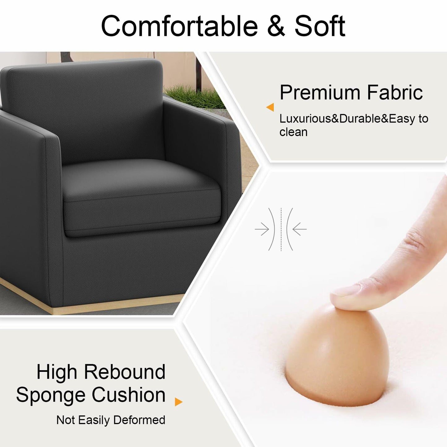 Swivel Barrel Chair, Premium Comfy Round Accent Chair for Living Room, Mid Century Modern Reading Chair for Adults, Bedroom Side Chairs for Small Spaces, Armchair for Home/Office/Leather Black