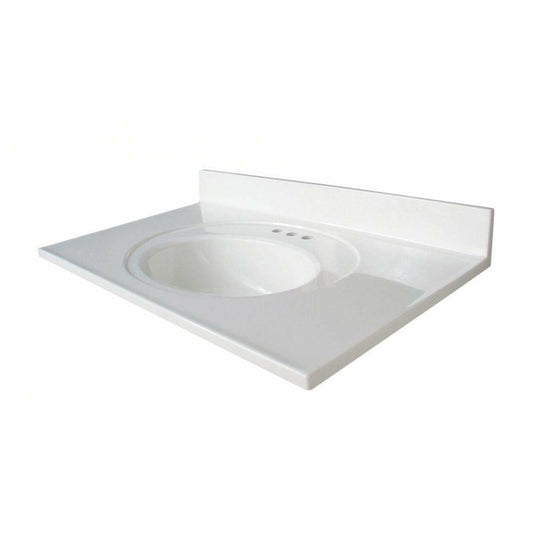 Glacier Bay Newport 37 in. W x 22 in. D Cultured Marble White Round Single Sink Vanity Top in White N3722GB-W