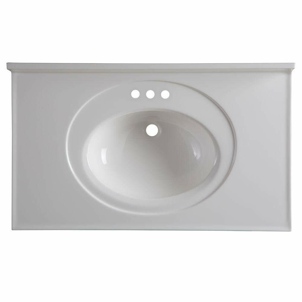 Glacier Bay Newport 37 in. W x 22 in. D Cultured Marble White Round Single Sink Vanity Top in White N3722GB-W