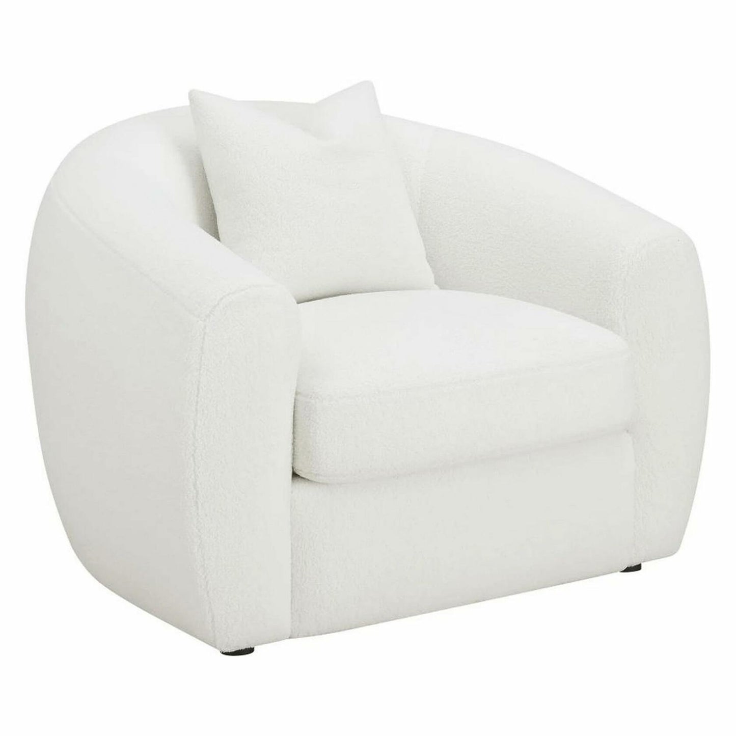 Benjara 45 Inch Accent Chair, Curved Back and Sloped Armrests, Soft White Fabic