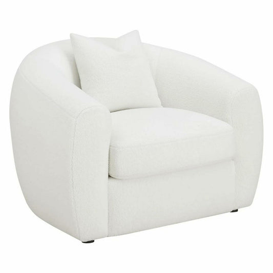 Benjara 45 Inch Accent Chair, Curved Back and Sloped Armrests, Soft White Fabic
