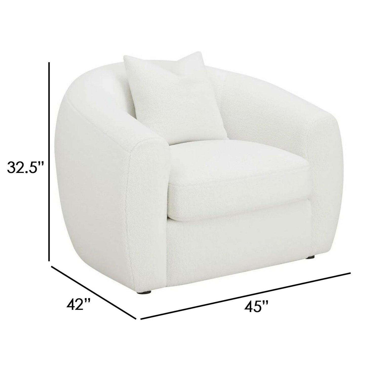Benjara 45 Inch Accent Chair, Curved Back and Sloped Armrests, Soft White Fabic