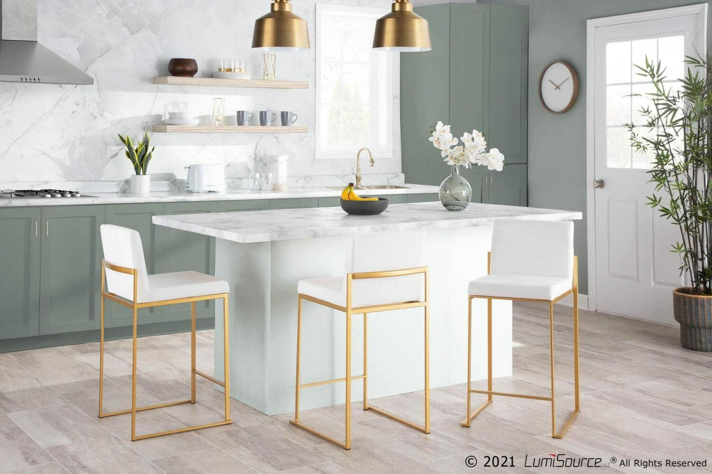 LumiSource Fuji High Back Counter Stools for Kitchen Counter in Gold Metal, Counter Height Chairs, Bar Stools Set of 2, Counter Height Chairs, Bar Stools for Kitchen Island