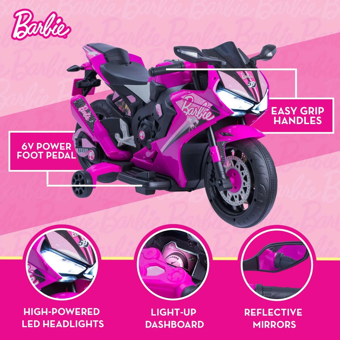 Barbie by Flybar, 6 Volts Motorcycle Ride on Ages 3 and up Girls Birthday Gift