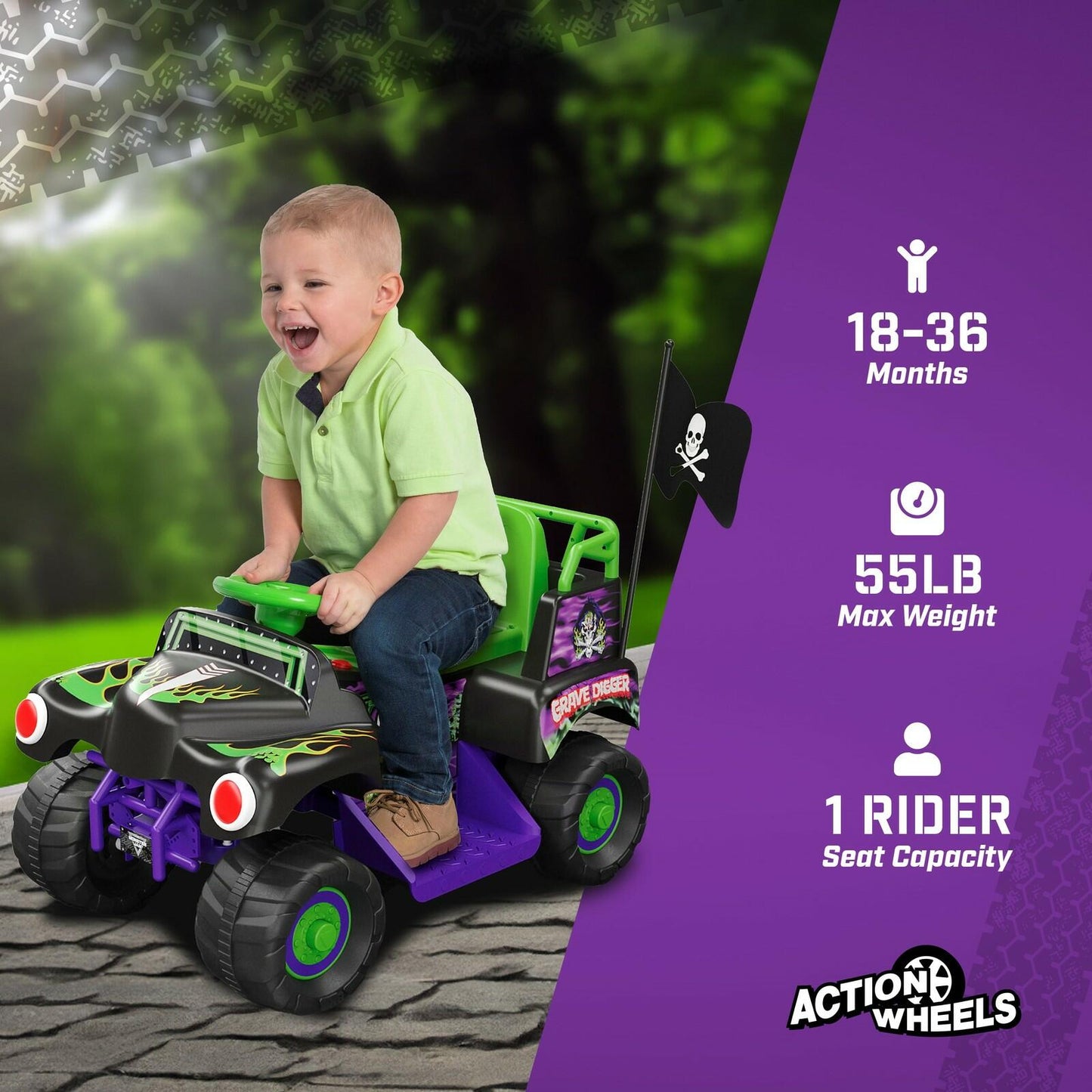 6 Volt Grave Digger Ride on Car Monster Truck Monster Jam Graphics for Boys & Girls 18-36 Months
