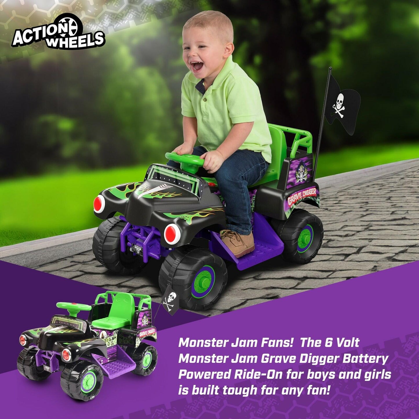 6 Volt Grave Digger Ride on Car Monster Truck Monster Jam Graphics for Boys & Girls 18-36 Months