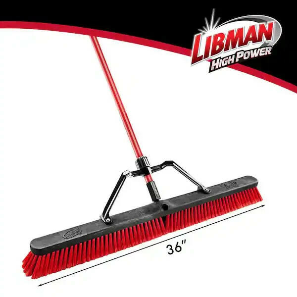 36 In. High Power Multi-Surface Push Broom with Brace and 60 In Steel Handle
