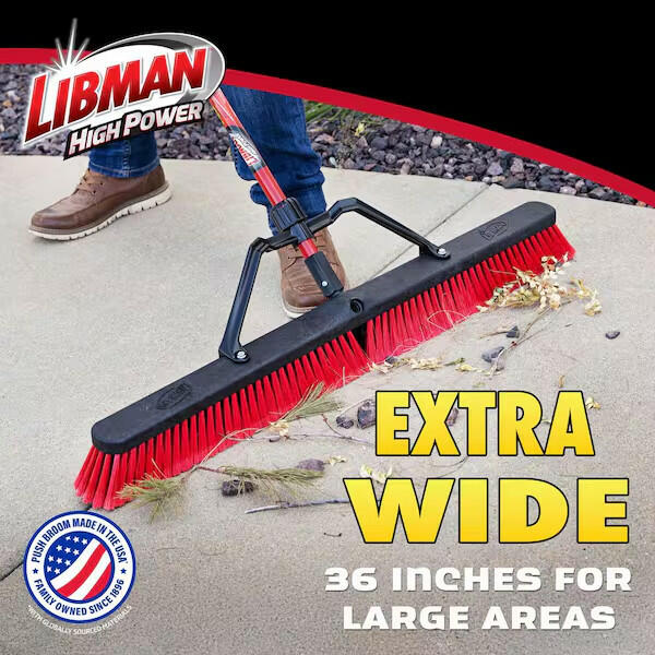 36 In. High Power Multi-Surface Push Broom with Brace and 60 In Steel Handle