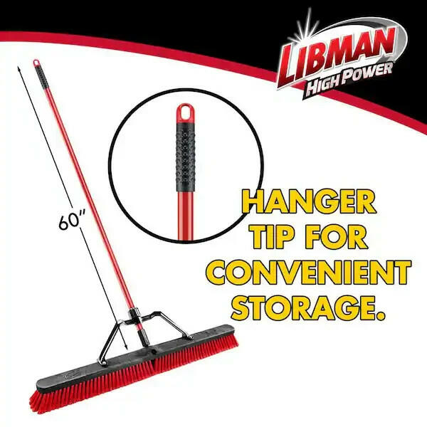 36 In. High Power Multi-Surface Push Broom with Brace and 60 In Steel Handle