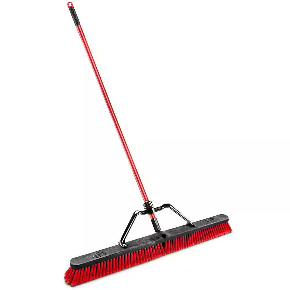 36 In. High Power Multi-Surface Push Broom with Brace and 60 In Steel Handle