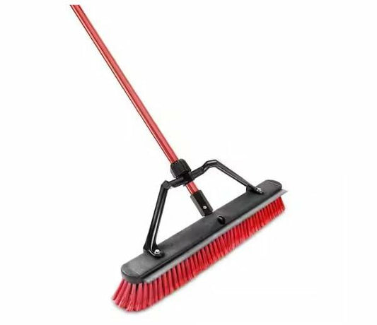 Libman 24-Inch Multi-Surface Squeegee Push Broom with Brace and Steel Handle – Heavy-Duty Steel Handle for Indoor & Outdoor Use