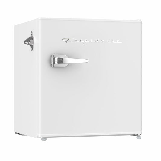 Frigidaire Retro Compact Fridge with Chiller, Countertop, Built-In Bottle Opener, Compact Refrigerator 1.6 cu ft, Mini Fridge for Office, Bedroom, Dorm Room or Cabin - 16" D x 18" W x 18.5" H (White)