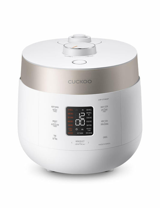 CUCKOO CRP-ST0609FW 6-Cup (Uncooked) / 12-Cup (Cooked) Twin Pressure Rice Cooker & Warmer with Nonstick Inner Pot, 16 Menu Options, 3 Voice Guide, Auto Clean (White)