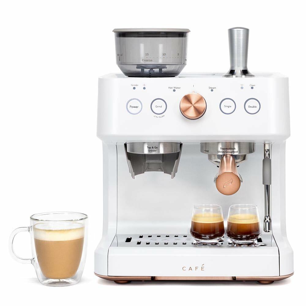 Café Bellissimo Semi Automatic Espresso Machine + Milk Frother | WiFi Connected, Smart Home Kitchen Essentials | Built-In Bean Grinder, 15-Bar Pump & 95-Ounce Water Reservoir | Matte White