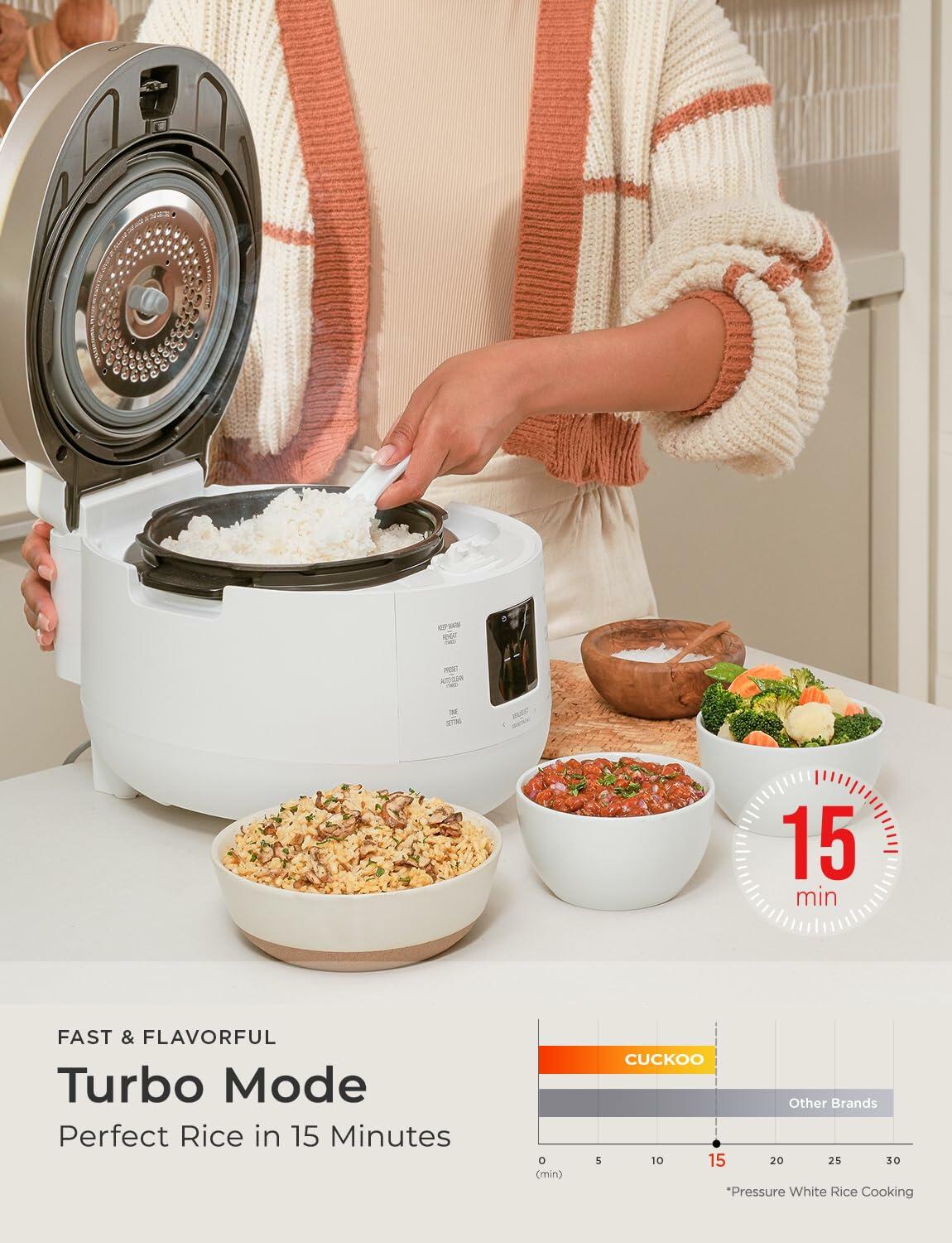 CUCKOO CRP-ST0609FW 6-Cup (Uncooked) / 12-Cup (Cooked) Twin Pressure Rice Cooker & Warmer with Nonstick Inner Pot, 16 Menu Options, 3 Voice Guide, Auto Clean (White)