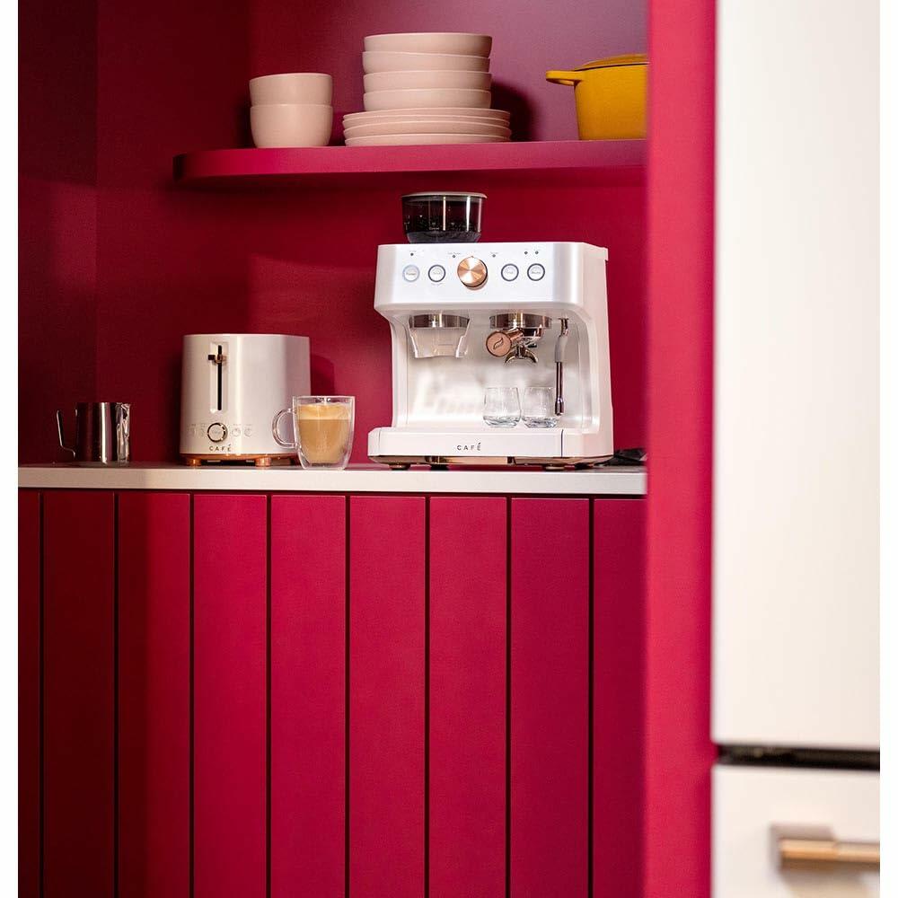 Café Bellissimo Semi Automatic Espresso Machine + Milk Frother | WiFi Connected, Smart Home Kitchen Essentials | Built-In Bean Grinder, 15-Bar Pump & 95-Ounce Water Reservoir | Matte White