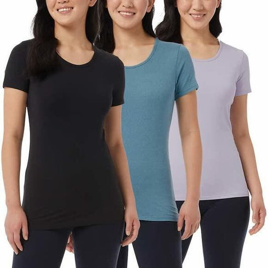 32 Degrees Cool Women's 3 Pack Short Sleeve Scoop Neck T-Shirts Size: X-Large Color: (Black/Blue/Lavender)