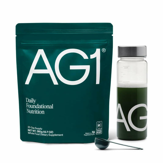 AG1 Greens Powder Supplement | Improve Gut Health | Multivitamin, Probiotic, Gluten Free, Vegan and Keto Friendly | Shaker & Scoop Included | 75 Vitamins (Athletic Greens), Classic Formula