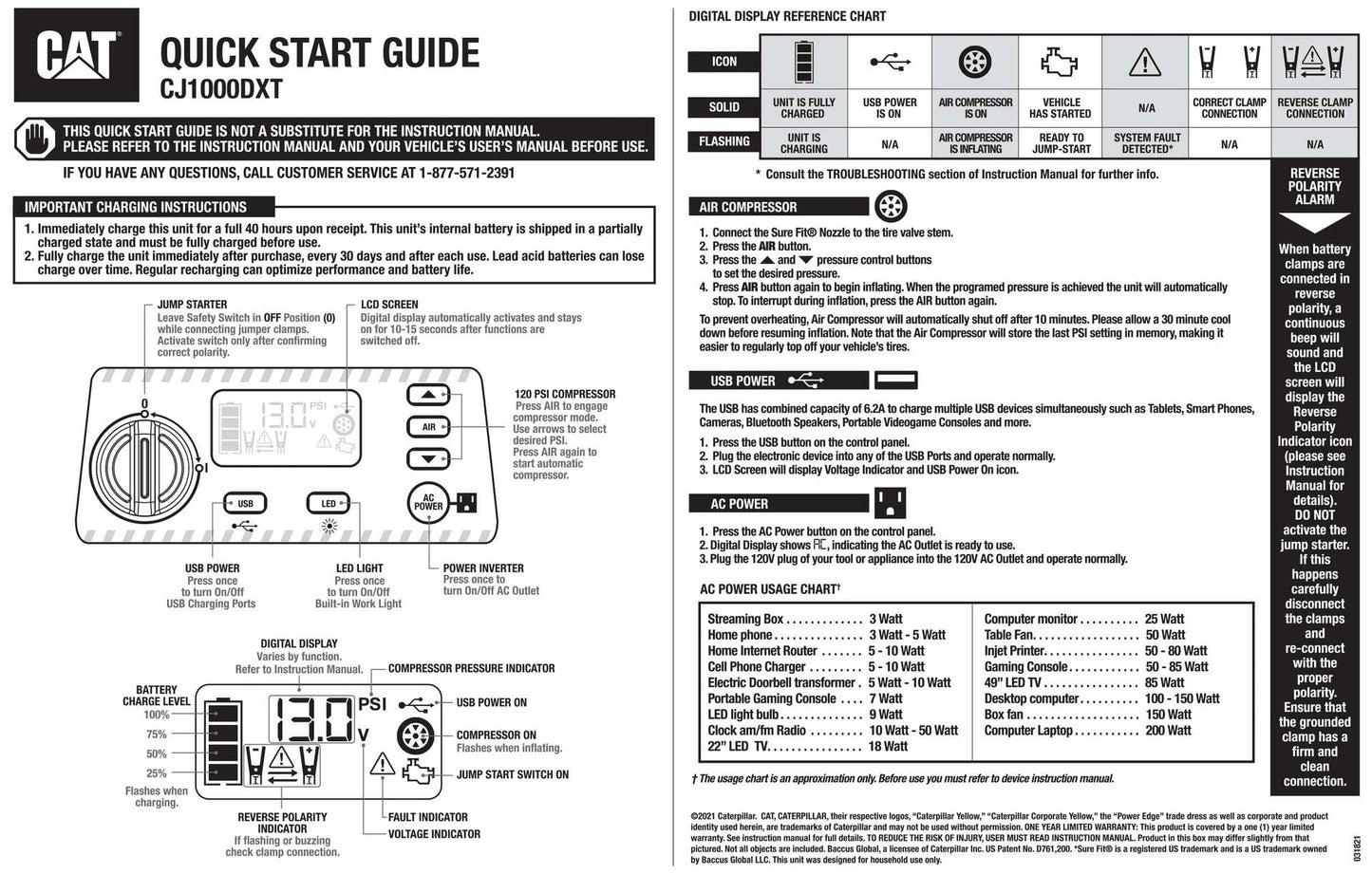 CAT CJ1000DXT 1200 Peak Amp Jump Starter and Powerstation w/200 watt Inverter